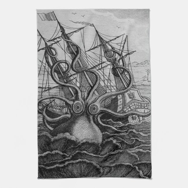 Greyscale Kraken Kitchtuch Geschirrtuch (Vertikal)