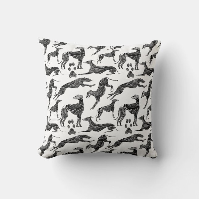 Greyt Greyhound Marble Silhouetten Kissen (Vorderseite)