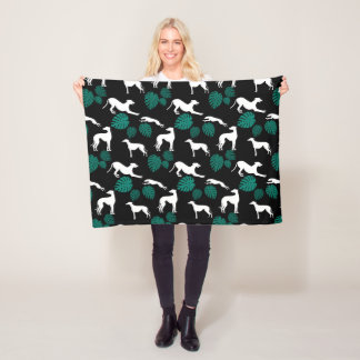 Greyt Greyhound Silhouetten mit Monstera-Blätter Fleecedecke