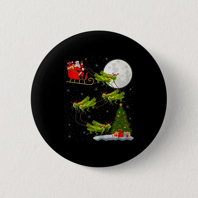 Grhopper Santa Sleigh Flying Funny Magical Christm Button (Vorderseite)