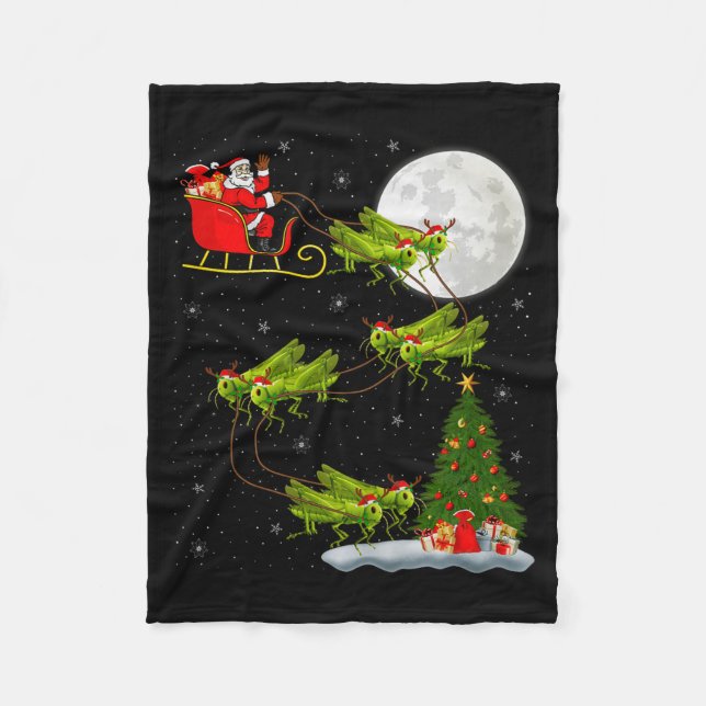 Grhopper Santa Sleigh Flying Funny Magical Christm Fleecedecke (Vorderseite)