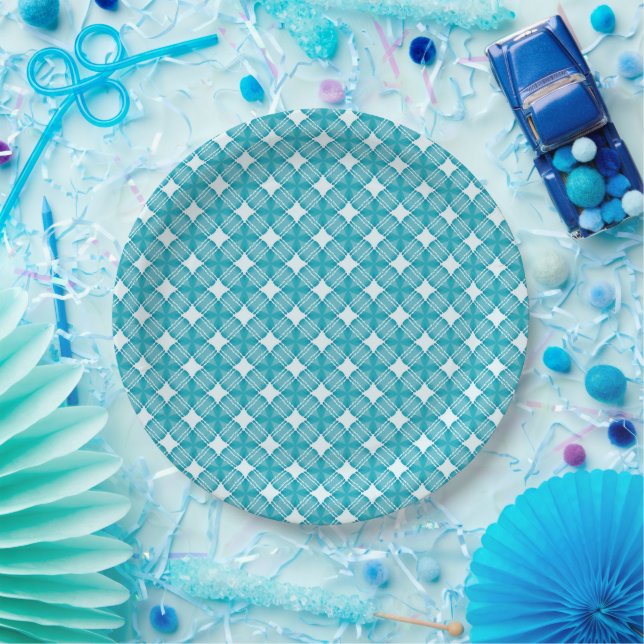 Grid and Stars Gingham Pattern Pappteller (Party)