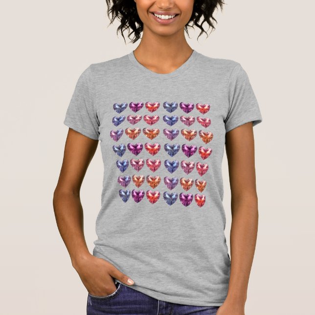 Grid Gemstone Kristallherzen T-Shirt (Vorderseite)