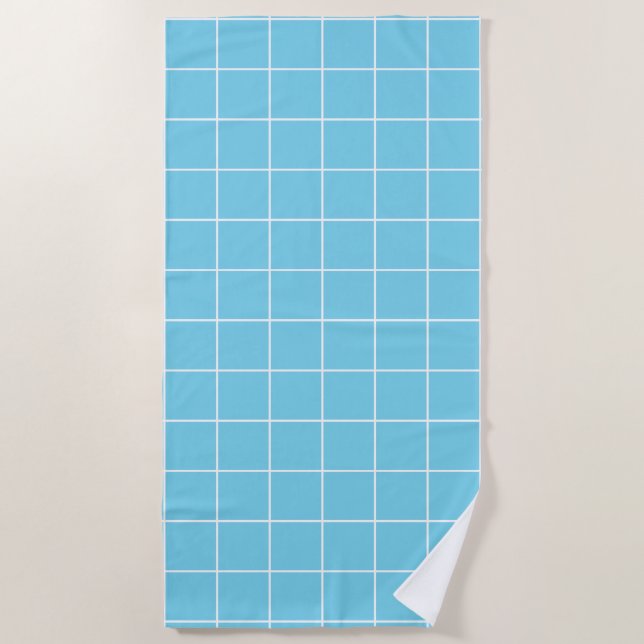 Grid Light Blue und White Strandtuch (Vorderseite)