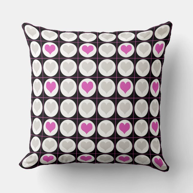 Grid-Muster in Rosa und Grau Kissen (Vorderseite)