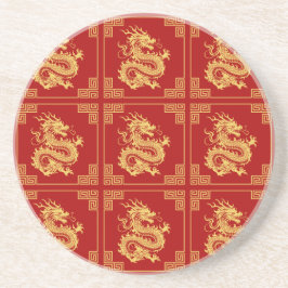 Grieche Rahmen Gold Dragon Muster Rot Getränkeuntersetzer
