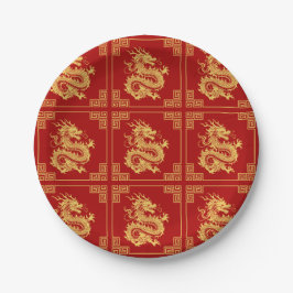 Grieche Rahmen Gold Dragon Muster Rot Pappteller
