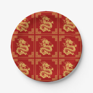 Grieche Rahmen Gold Dragon Muster Rot Pappteller