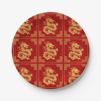 Grieche Rahmen Gold Dragon Muster Rot Pappteller