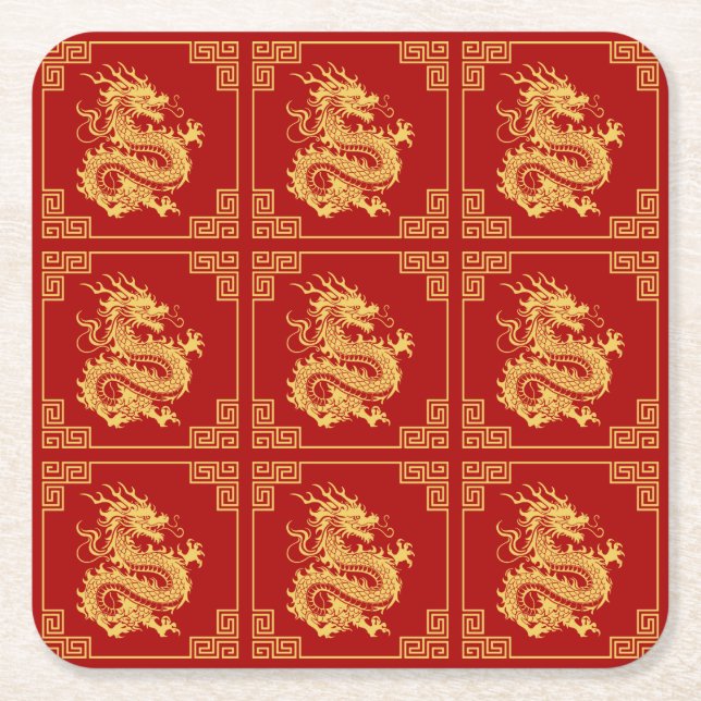 Grieche Rahmen Gold Dragon Muster Rot Rechteckiger Pappuntersetzer (Vorderseite)