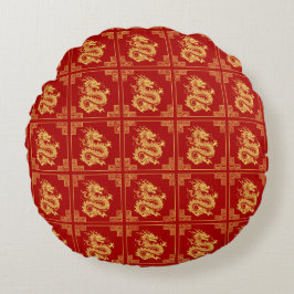 Grieche Rahmen Gold Dragon Muster Rot Rundes Kissen