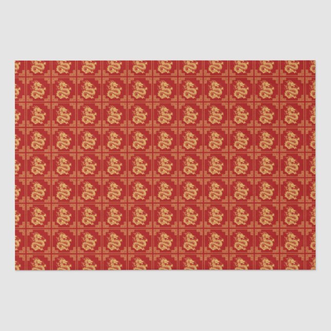 Grieche Rahmen Gold Dragon Muster Rot Seidenpapier (Vorderseite)