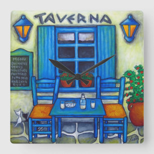 Grieche Taverna quadratische Wanduhr, Lisa Lorenz Wanduhr