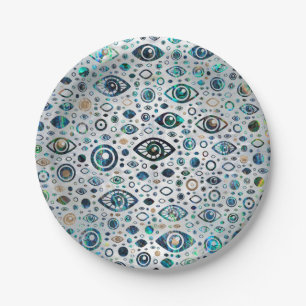 Griechen-Eye-Muster Abalone-Muschel und Gold Pappteller