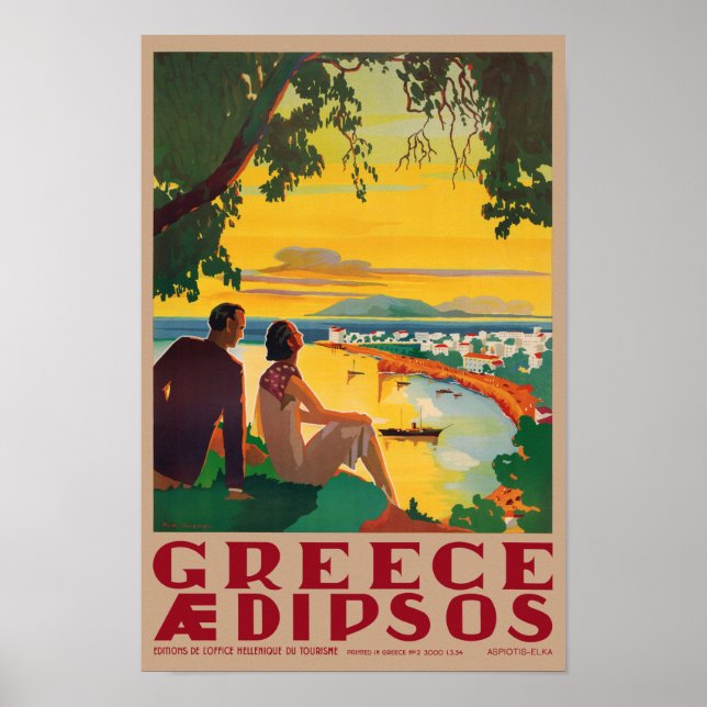 Griechenland Aidipsos Vintage Poster der 40er Jahr (Vorne)