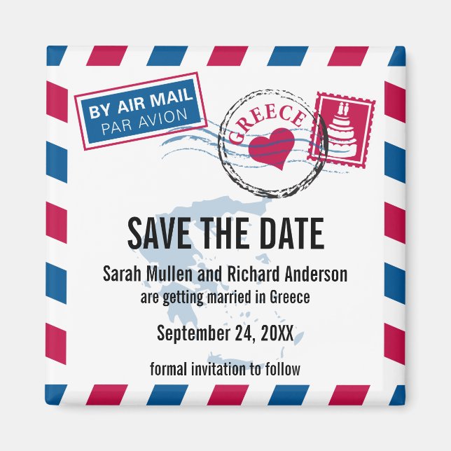 Griechenland Air Mail Wedding Save the Date Magnet (Vorne)