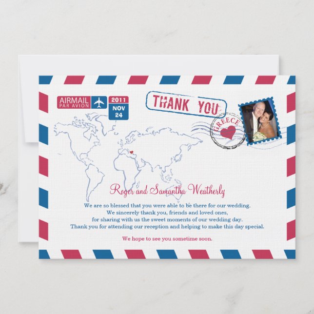 Griechenland Air Mail Wedding Vielen Dank Einladung (Vorderseite)