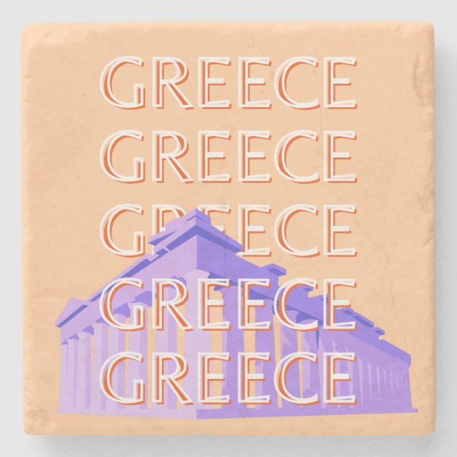 Griechenland, Athen Travel Art, Orange Steinuntersetzer (Vorderseite)