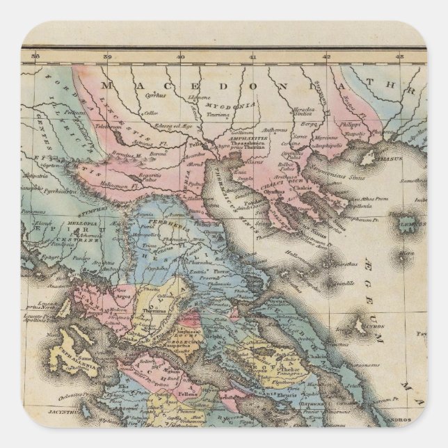 Griechenland - Atlas-Karte Quadratischer Aufkleber (Vorderseite)
