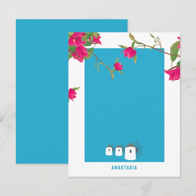 Griechenland Bougainvillea Griechische Insel Windm Mitteilungskarte (Vorne/Hinten)