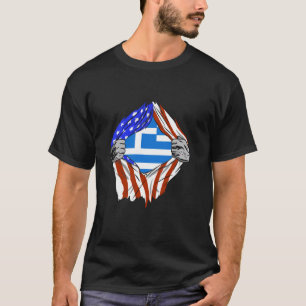 Griechenland Flagge Amerika Brust Griechische Wurz T-Shirt