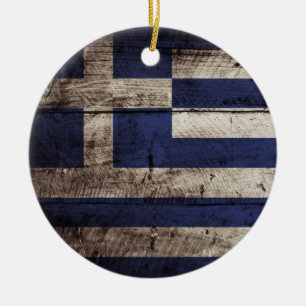 Griechenland-Flagge auf altem hölzernem Korn Keramikornament