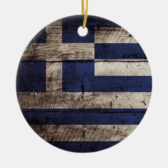 Griechenland-Flagge für Altholzkörner Keramikornament (Vorne)