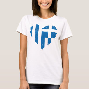Griechenland-Flagge Herz abgenutzt Damen Weiß T-Shirt