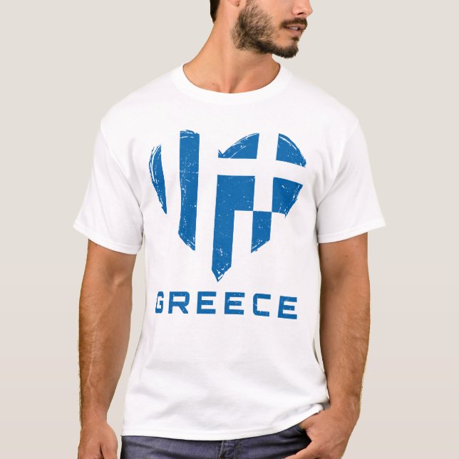Griechenland-Flagge Herz bekümmert Männer Weiß T-Shirt (Vorderseite)