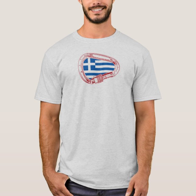 Griechenland Flagge Kletterer Carabiner T-Shirt (Vorderseite)