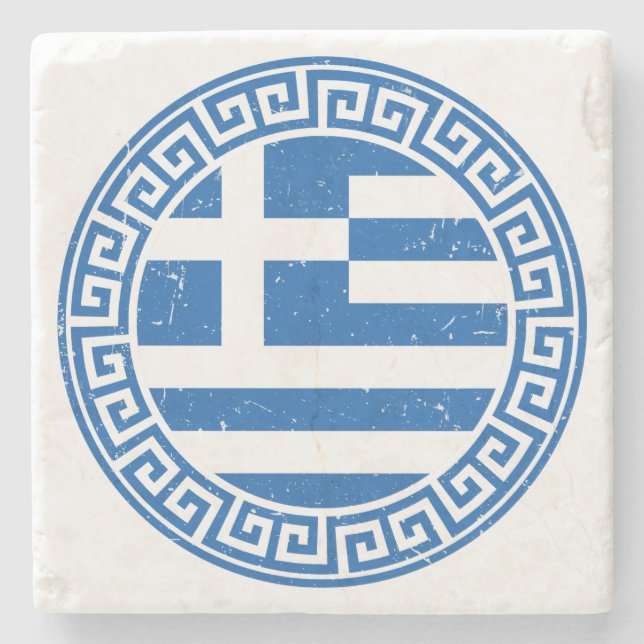 Griechenland-Flagge mit griechischem Schlüsselmust Steinuntersetzer (Vorderseite)