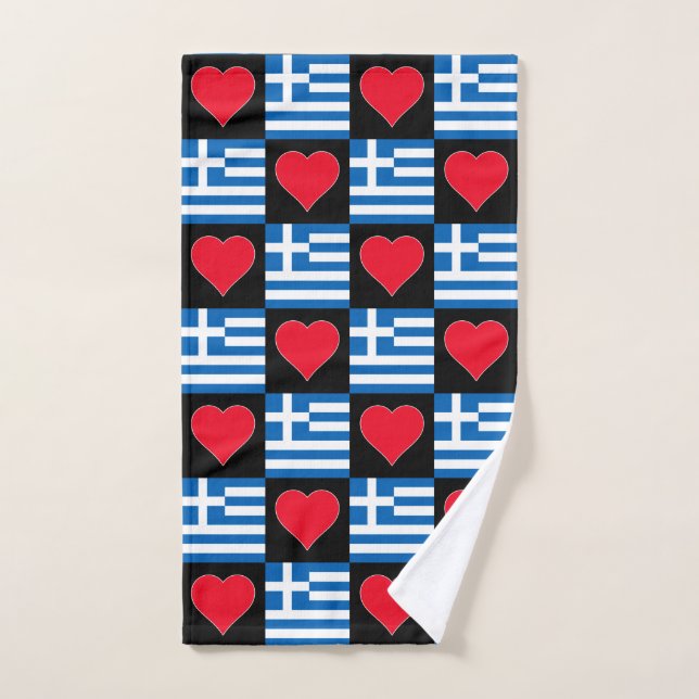 Griechenland - Flagge und Herz-Muster-Spaß für Gri Handtuch (Handtuch)