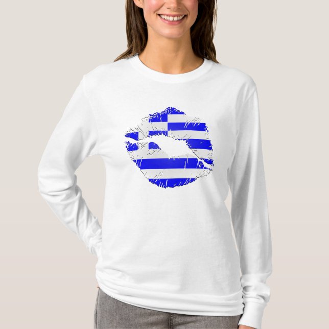 Griechenland-Flaggen-Lippen T-Shirt (Vorderseite)