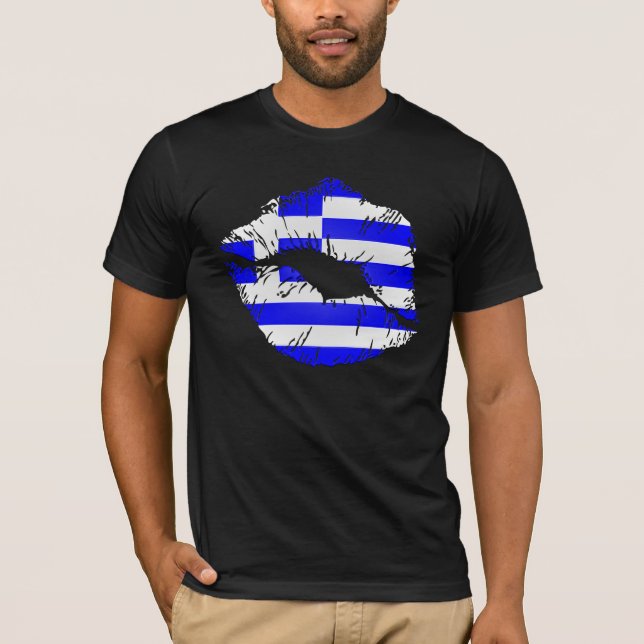 Griechenland-Flaggen-Lippen T-Shirt (Vorderseite)
