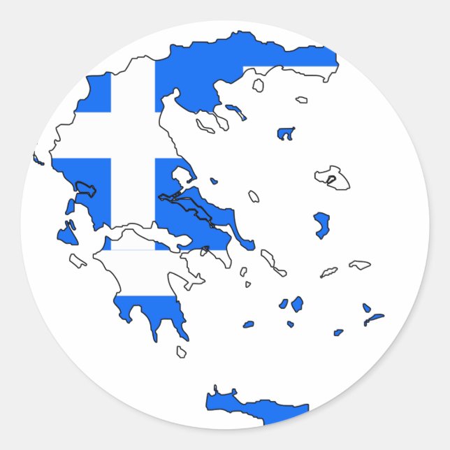 Griechenland-Flaggenkarte Runder Aufkleber (Vorderseite)