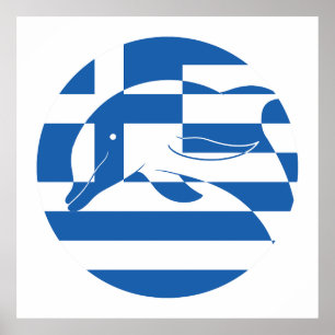 Griechenland - Gemeiner Delphin - Griechische Flag Poster