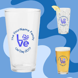 Griechenland Herz Flagge Blau LOVE Personalisiert Glas