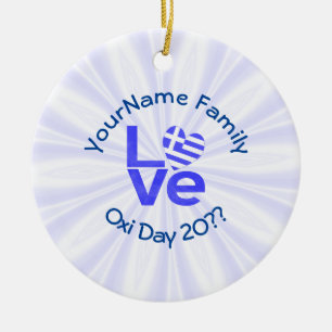 Griechenland Herz Flagge Blau PERSONALISIERT Keramik Ornament