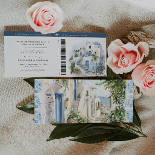 Griechenland-Hochzeit Bordkarte Save-the-Date
