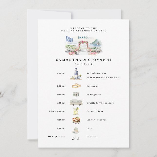 Griechenland Hochzeitswochenende Willkommen digita Einladung (Vorderseite)