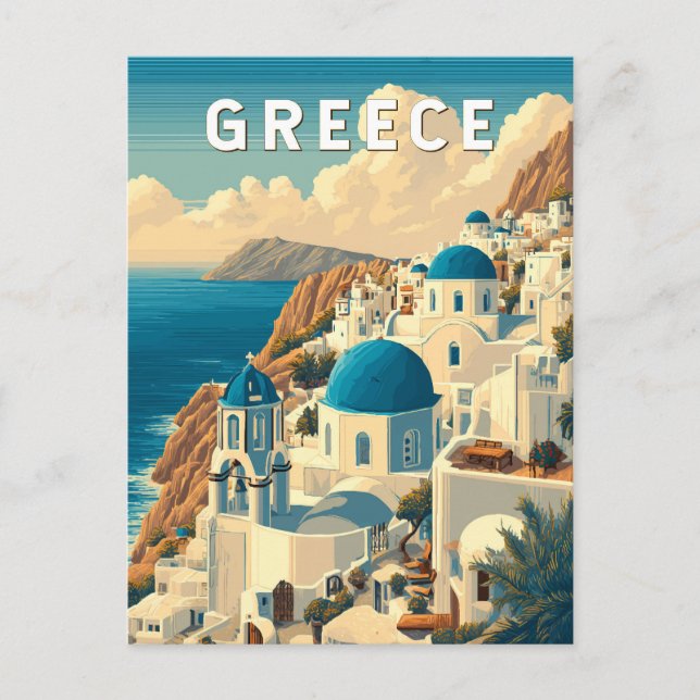 Griechenland Illustration Travel Art Vintag Postkarte (Vorderseite)