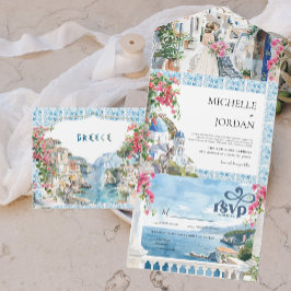 Griechenland | Illustrierte mediterrane Hochzeit All In One Einladung