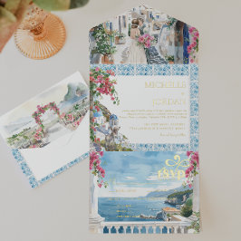 Griechenland | Illustrierte mediterrane Hochzeit All-in-One-Einladung