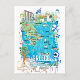 Griechenland Illustrierte Reisekarte für Pools im  Postkarte