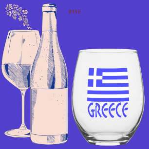 Griechenland in Blau Griechische Flagge Weinglas Ohne Stiel