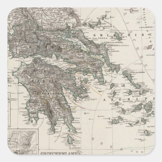Griechenland Karte von Stieler Quadratischer Aufkleber (Vorderseite)