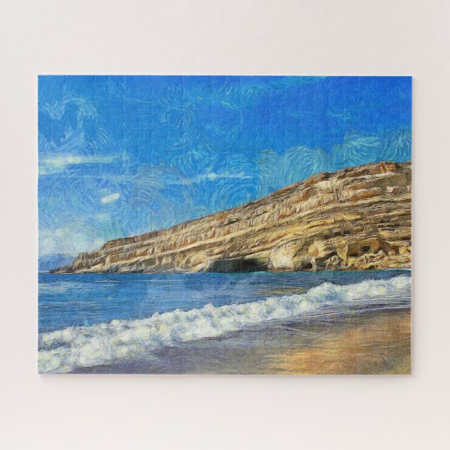 Griechenland. Kreta. Seewellen, die an Land kommen (Horizontal)