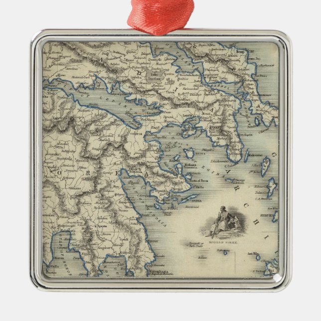 Griechenland mit Einfügungskarten von Korfu und Silbernes Ornament (Vorne)