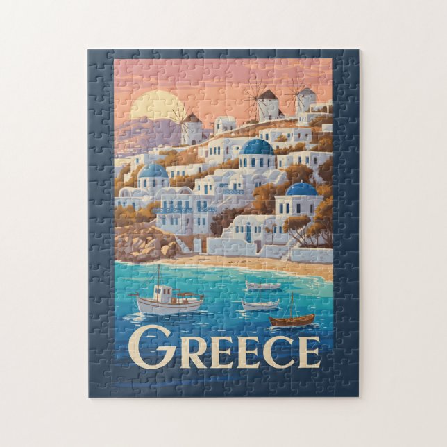 Griechenland Mykonos Illustration Travel Art Vinta (Vertikal)