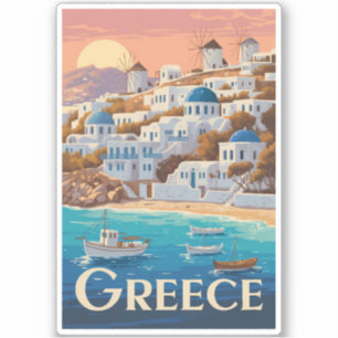 Griechenland Mykonos Illustration Travel Art Vinta Aufkleber